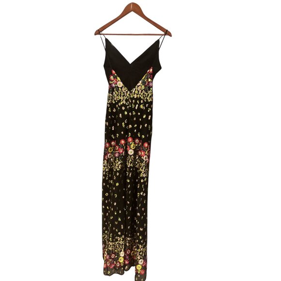 Black Floral Embroidered Maxi Dress With Spaghetti Straps & V-Neckline - Picture 5 of 13